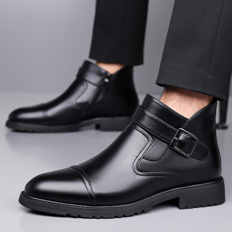 Fashion Fashion Casual Business Leather Boots for Men Solid Color Buckle Designer Shoes Male Autumn Winter Antiskid Work Boots Man