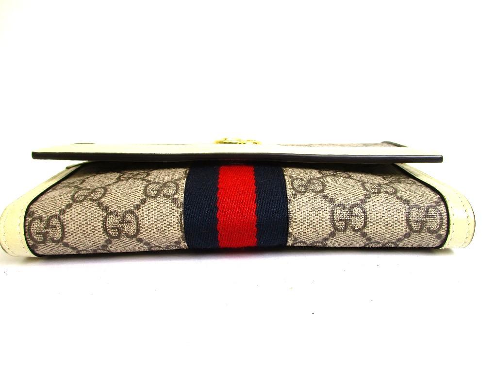Authentic GUCCI GG Ophidia White Leather Web Strip Continental Wallet #b142  Open box