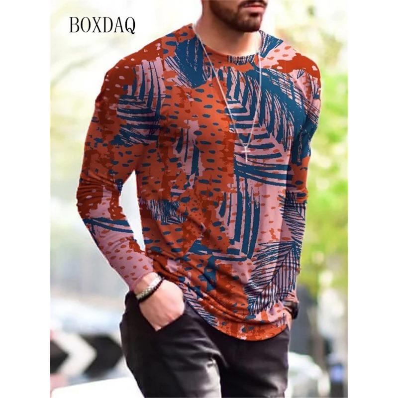 Langarm T-Shirts für Herren im Vintage-Stil Frühling Herbst 3D-Druck Street Übergroße Oberteile 6XL Übergröße Locker Lässig Rundhals T-Shirt