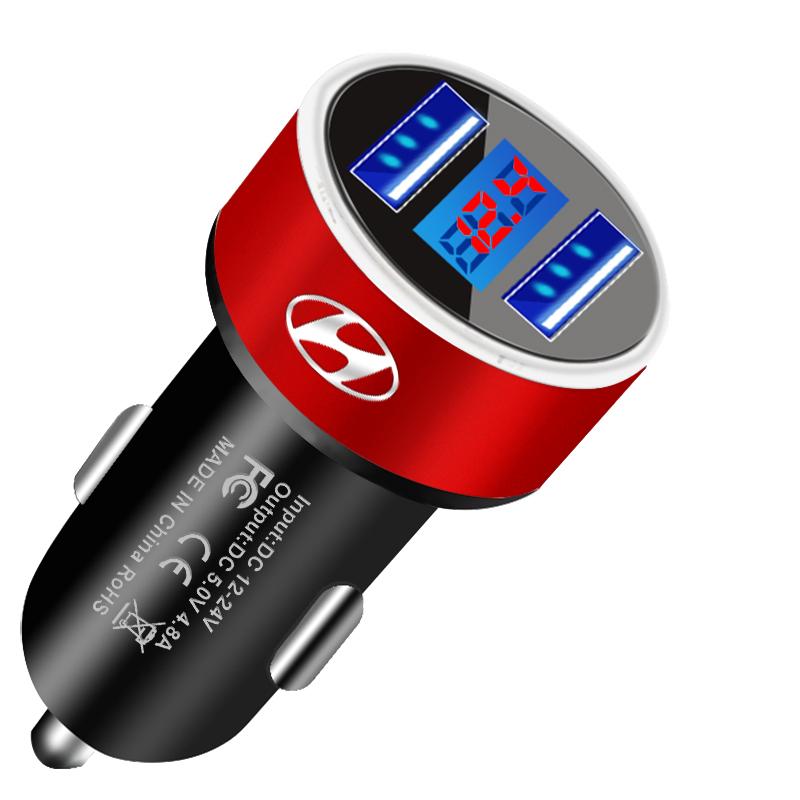 Car Charger 2 USB Ports Fast Charging Digital Display Car Accessories For Hyundai Tucson Solaris I30 Creta IX35 I40 IX20 Veloster