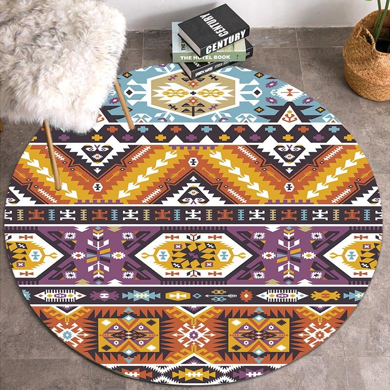 Ethnic Style Rug Floor Mat Boho Round Carpet Home Hotel Living Room for Kids Anti Slip Carpet Doormat Circle Rug