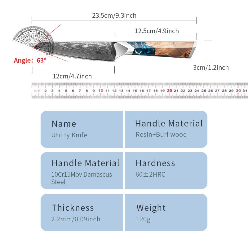 FINDKING 1pc Paring Knife 5 Inch Sharp Fruit Utility Knife, 10Cr15Mov 67 Layers Damascus Steel Knife For Carving And Peeling