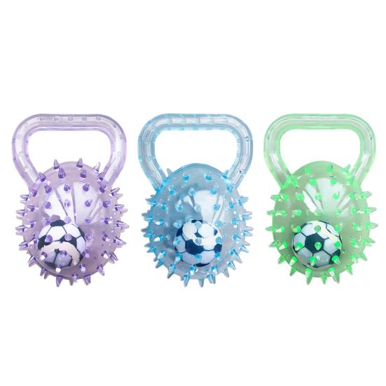 Dog Calming Ball Squeaky Rubber Chew Toy Interactive Spiky Ball with Handle Toss