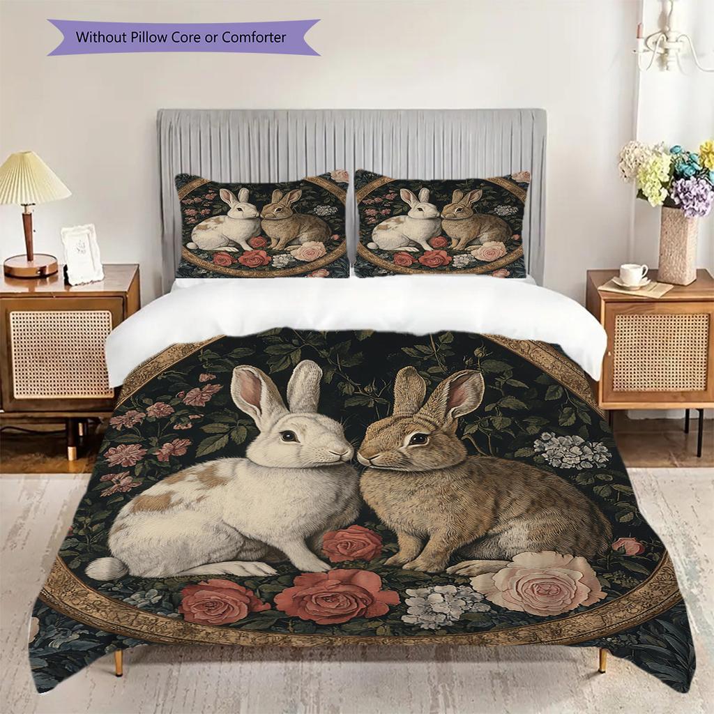 Rabbit Pattern Bedding Quilt Set Quilt Cover Pillowcase Home Decoration Birthday Gift (1 * duvet cover + 2 * pillowcase, without core)