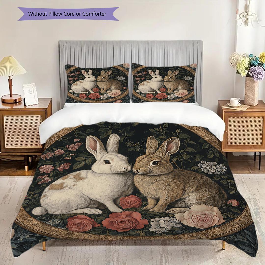 

Rabbit Pattern Bedding Quilt Set Quilt Cover Pillowcase Home Decoration Birthday Gift (1 * duvet cover + 2 * pillowcase, without core) 135x200cm