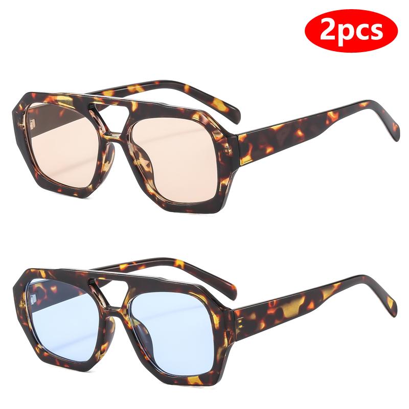 2pcs Sets Fashion Women Pilot Sunglasses Women Retro Square UV Resistant Fashion Sun Glasses Men Outdoor Driving Eyeglasses