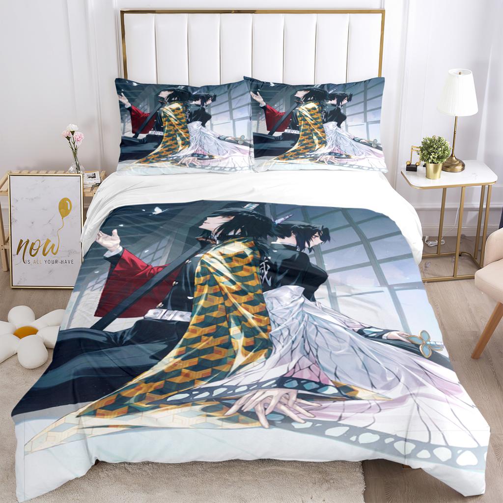 Anime Demon Slayer Potisk Ložní Soupravy 2/3 kusy Nezuko Ložní Prádlo Queen Double Single King Size Sada Povlaku na Přikrývku Děti Dospělí Dárek