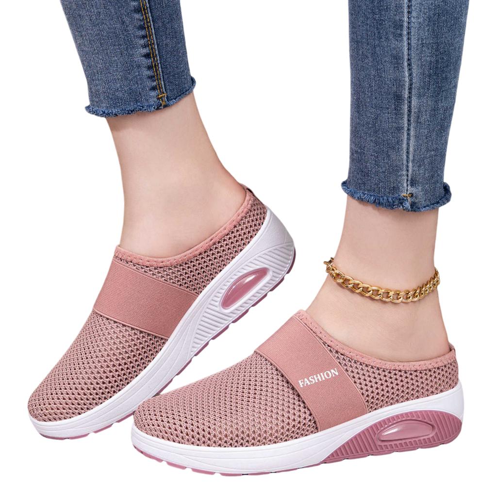 Slip On Mesh Shoes Lightweight Breathable Casual Walking Sneakers with Elastic Band and Air Cushion Sole for Daily Wear