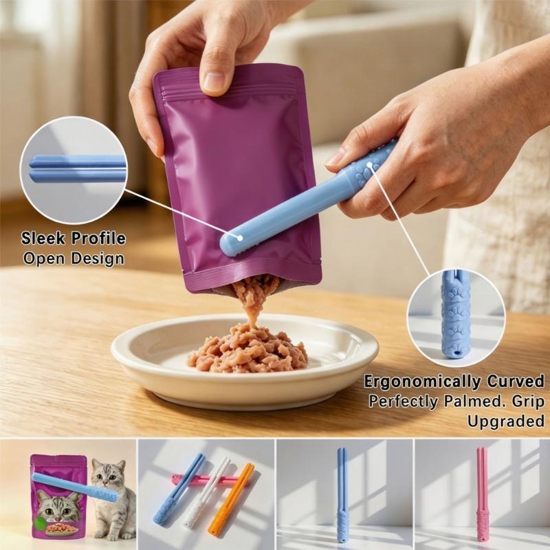 Plastic Wet Food Feeding Aid with Split Channel and Grip Texture, Pet Press Tool for Daily Meal Service and Use