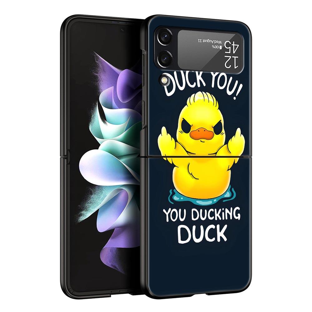 Cartoon Duck Hard PC Phone Case For Samsung Galaxy Z Flip 7 6 5 4 Black Cover For Galaxy Z Flip 3 Foldable Shell Fundas Capa Bag