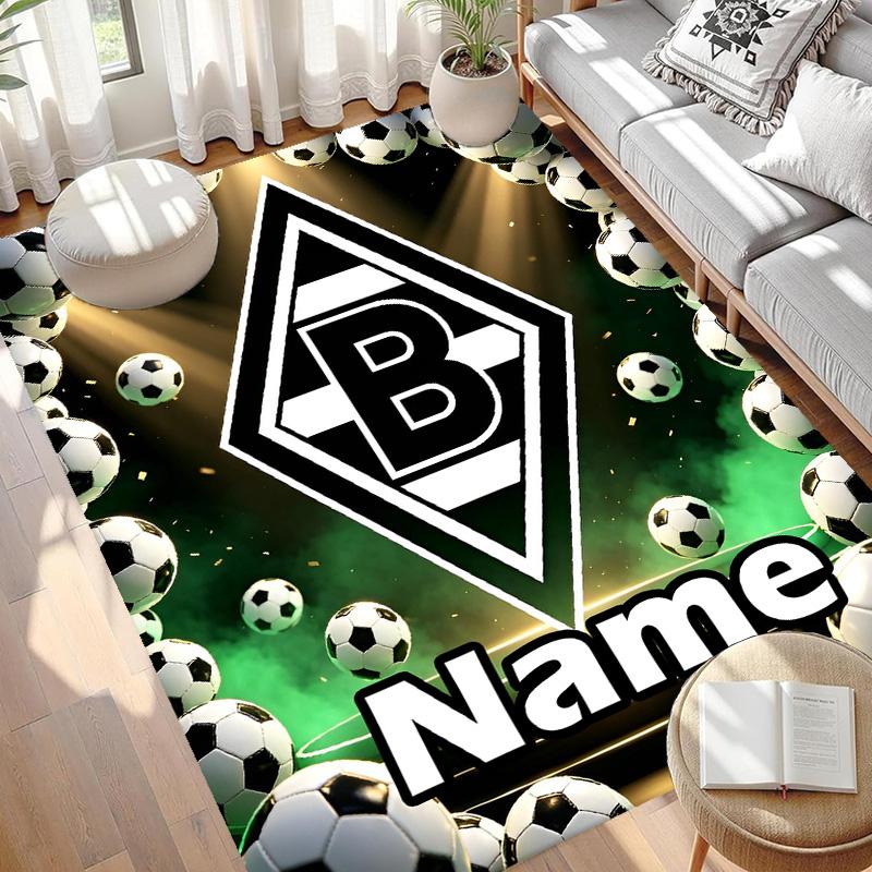 Benutzerdefinierter Name Personalisierter Borussia Mönchengladbach Druckteppich, Vielseitiger Wohnkulturteppich, für Spielzimmer, Wohnung, Balkon, Eingangsbereich, Flur Geschenk