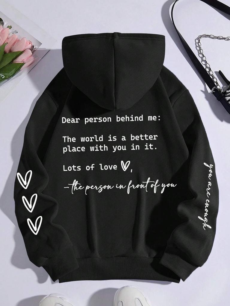 Dear Person Behind Me Letter Graphic Print Hoody Men's Fashion Soft Sweatshirt Autumn Warm Fleece Hooded Casual Loose Tops