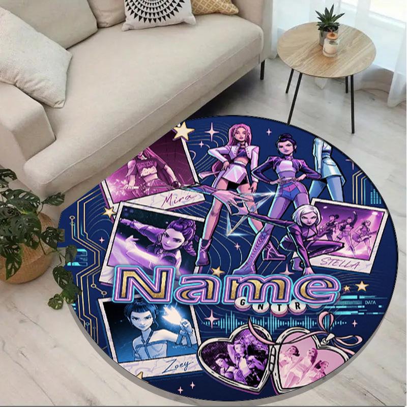 Custom Name Personalized Kpop Demon Hunter Print Round Rug, Versatile Home Decor Carpet, for Playroom, Apartment, Balcony, Entryway, Hallway Gift