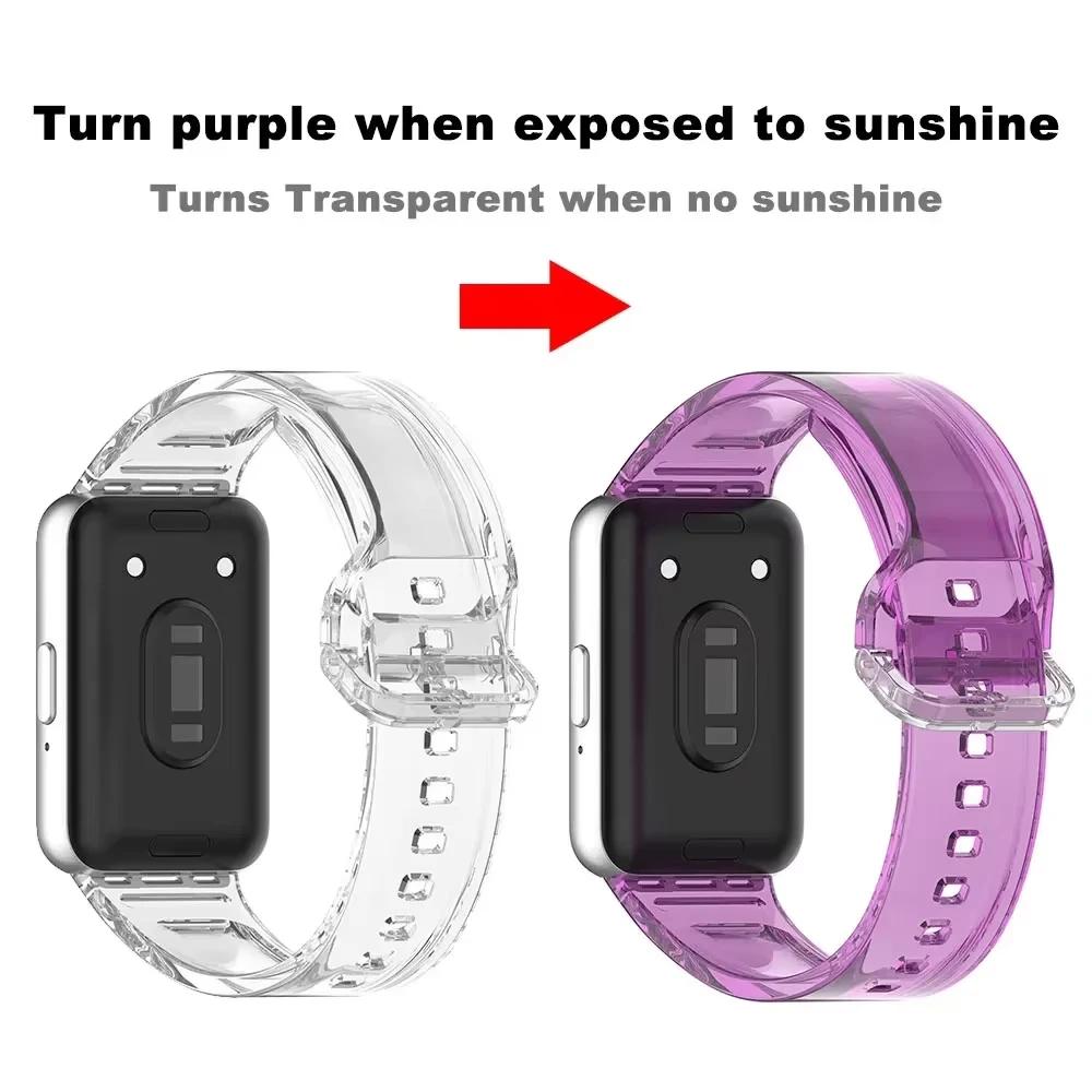 

Замінний ремінець з ТПУ для Samsung Galaxy Fit 3 Фотохромний спортивний ремінець Ремінець для смарт-годинника Регульований для Galaxy Fit 3 Прозорий ремінець For Galaxy Fit 3 фіолетовий