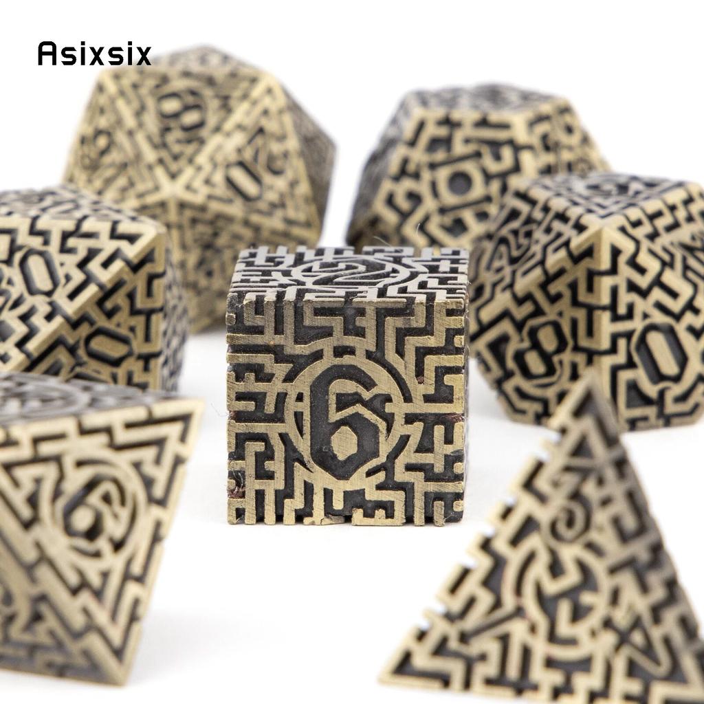 7 Pcs Copper Metal Dice Maze Solid Metal Polyhedral Dice Set Suitable for Role-Playing RPG  Board Game Card Game