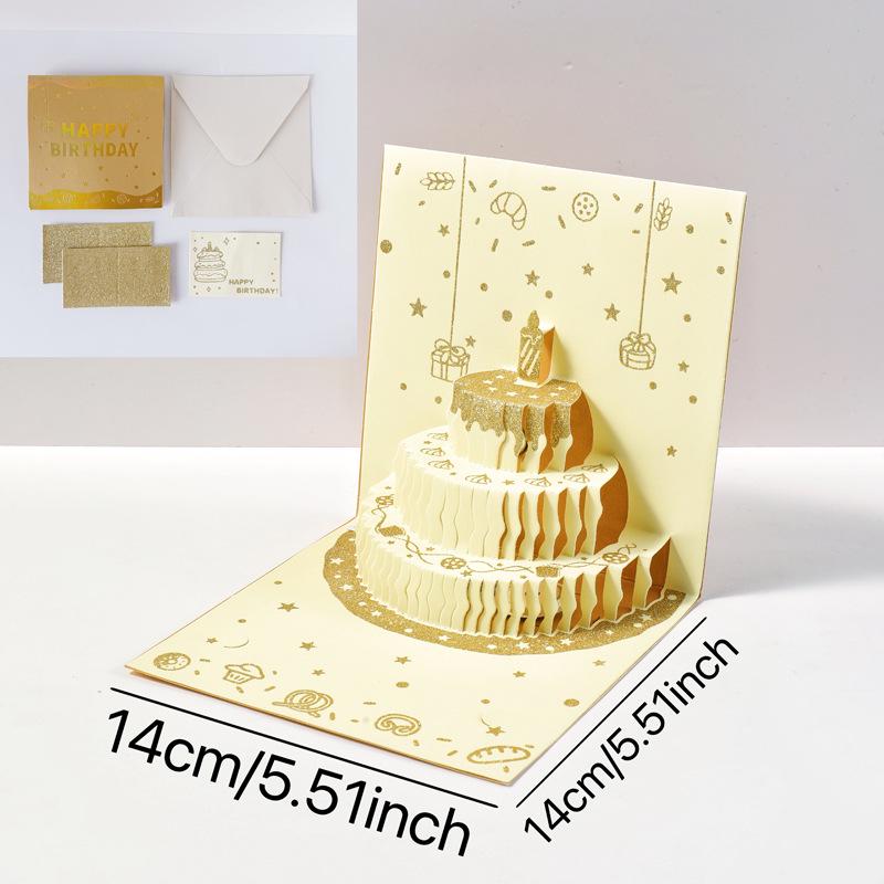 3D Cartoon Music Light Birthday Cake Cardboard Card with Blessing