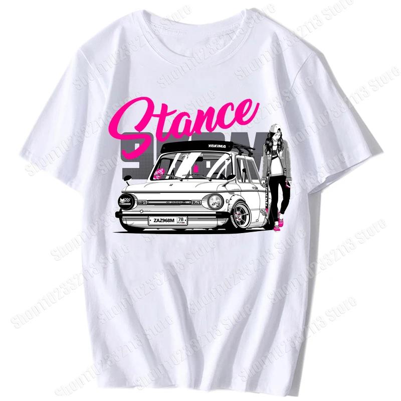 Unisex Anime Girl Car Graphic Tees Shirt Summer Short Sleeve Harajuku Casual Loose Tops Ropa Hombre