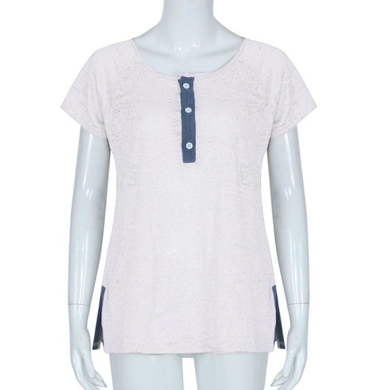 Elegante Blusa Casual para Mujer de Manga Corta Holgada con Detalle de Botón