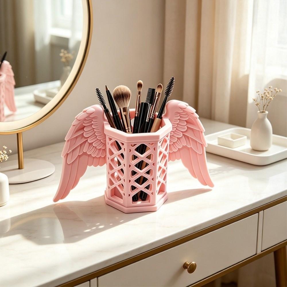 Plastic Angel Wings Pen Holder Stable Makeup Brush Holder Multi-functional Desk Organizer Bedroom