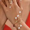 Imitation Pearl Open Arm Bangle Adjustable Armband Vintage Bracelet Ring Set  Arm Accessories