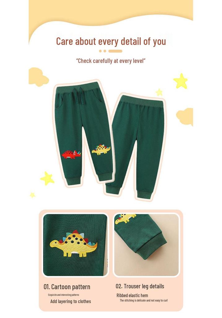 New Boys' Joggers with Cuffed Ankles and Cartoon Embroidery - Spring & Autumn Collection