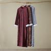 Chinese Silk Satin Dragon Print Long Shirt with Pan Kou Buttons - Purple Performance Robe