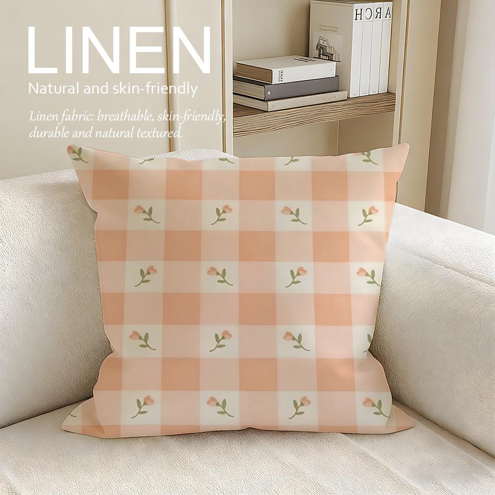Small Floral Plaid Cushion Cover Linen Decorative Pillowcase Set Pcs X X X Breathable Washable Sofa Cushion Cover