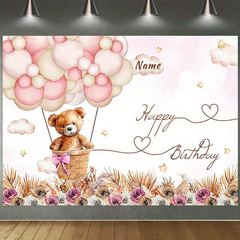 

BEPAN Customizable cute bear hot air balloon banner background children s birthday party decoration baby shower first yearlayout props Vinyl--W120xH80cm