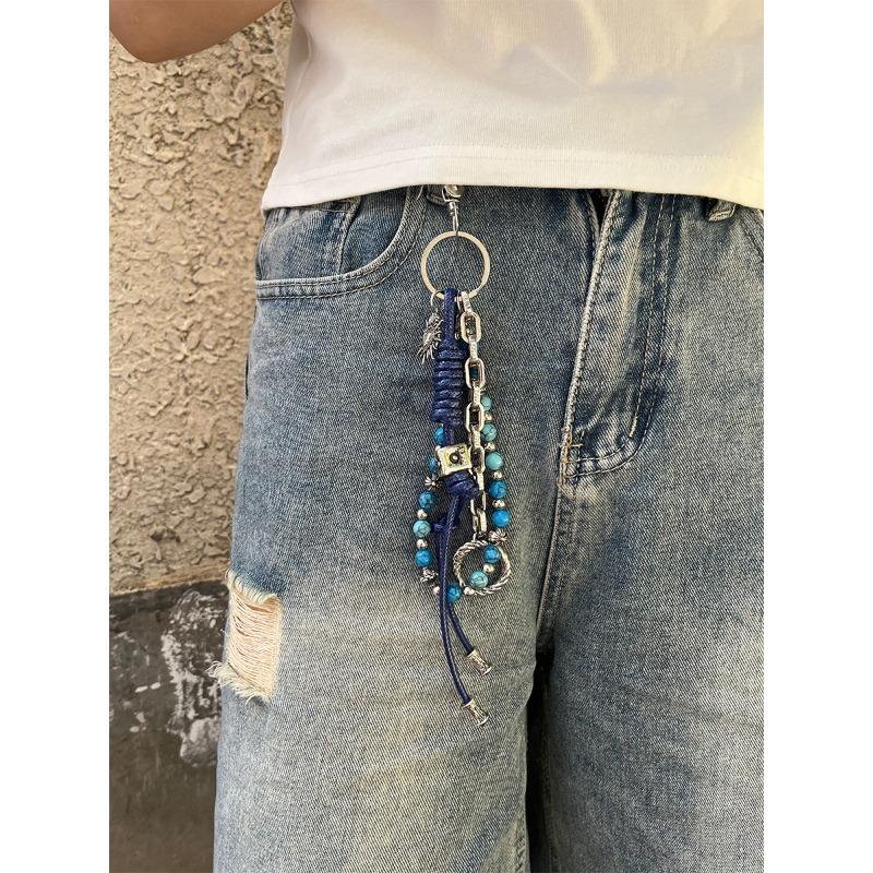 Multi-element trouser chain, bag hanging chain, sword round bead cross waist chain, lobster buckle pendant jeans chain