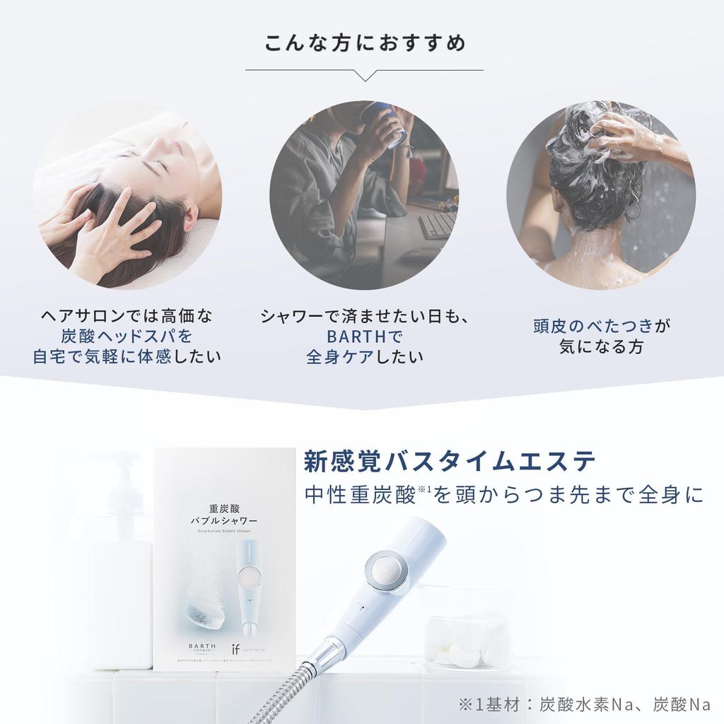 BARTH Bath Micro Nano Bubble Shower Head Blue Gray Bubble Shower Head Spa Water (Bicarbonate Saving)
