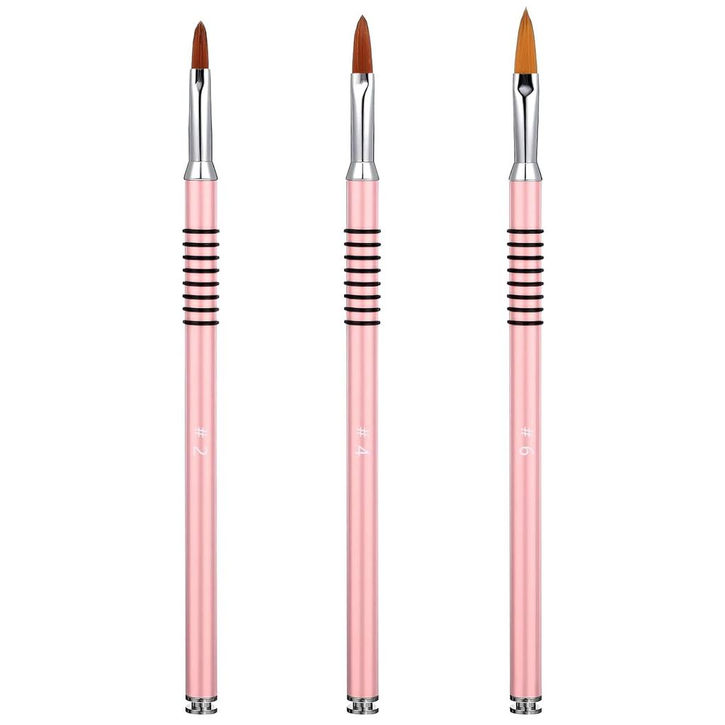 3 Packs Acrylic Nail Brush for Nails Art, 3D Nail Art Brush Kolinsky Acrylic Nails Brushes Set Nailes Lining Brushes with Non-Slip Handle for Women