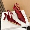 1655-5 Französische Mode spitze High-Heel Einzelne Schuhe neue Dating Einzelne Schuhe rot dreifach Riemchen Stiletto Damenschuhe