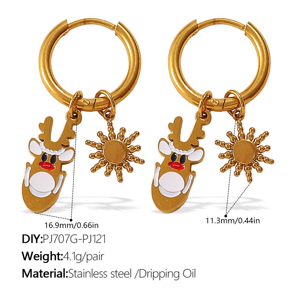 Stainless Steel Cartoon Christmas Tree & Elk Ear Cuff Earrings