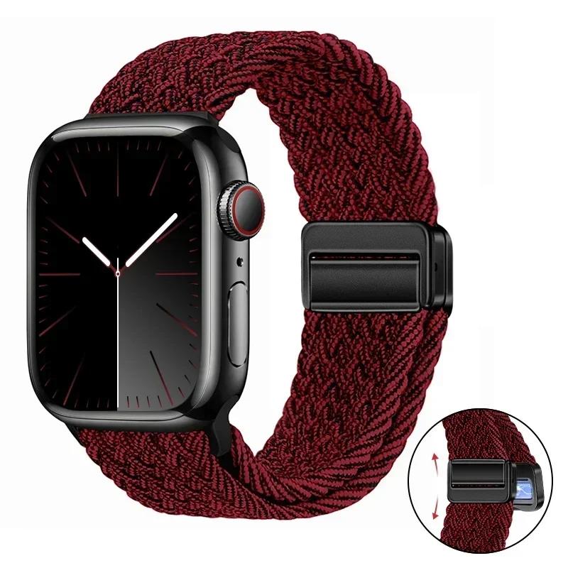 Magnetic Braided Loop Strap For Apple Watch Band 45mm 41mm 44mm 42mm 46mm Ultra 3 49mm Nylon Bracelet iWatch 11 10 9 8 7 6 5 SE