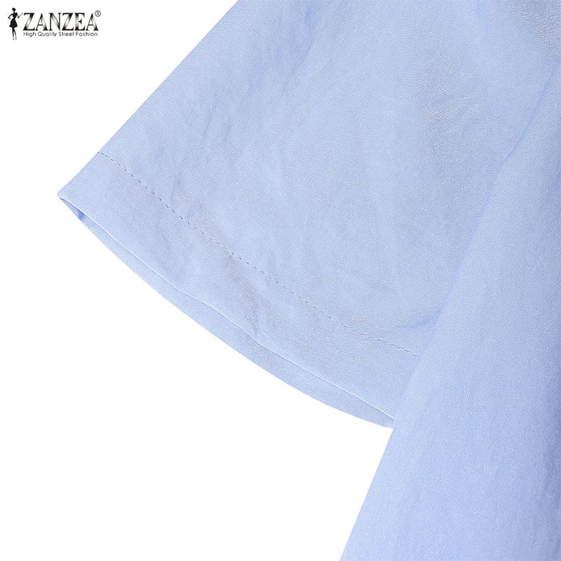 ZANZEA Vestido largo casual para mujer con cuello vuelto y manga corta
