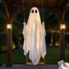 Holiday Garden Decor Hanging Swinging Ghost Halloween Decoration, LED Light Up Large Spooky Funny Yard Art with Remote Control for Outside Porch Tree,