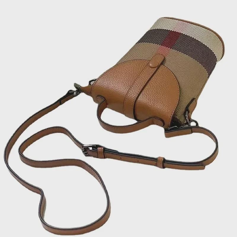Light Luxury Leather Women's Mini Shoulder Bag - Stylish Plaid Design, Lightweight, Versatile Crossbody Handbag.