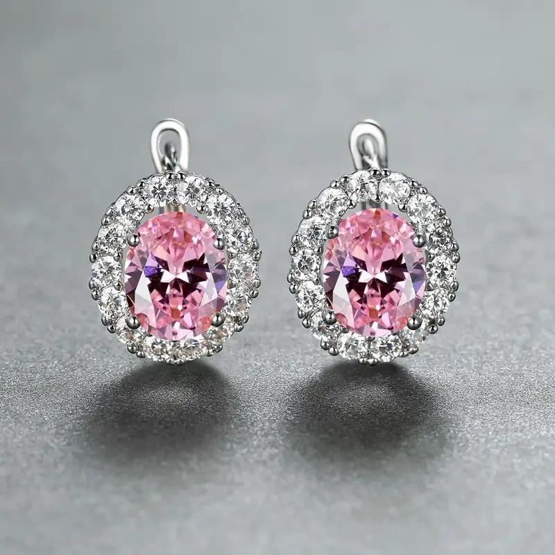 Elegant Light Luxury Pink Zircon Earrings for Women High-End Temperament Trendy Zircon Accessory