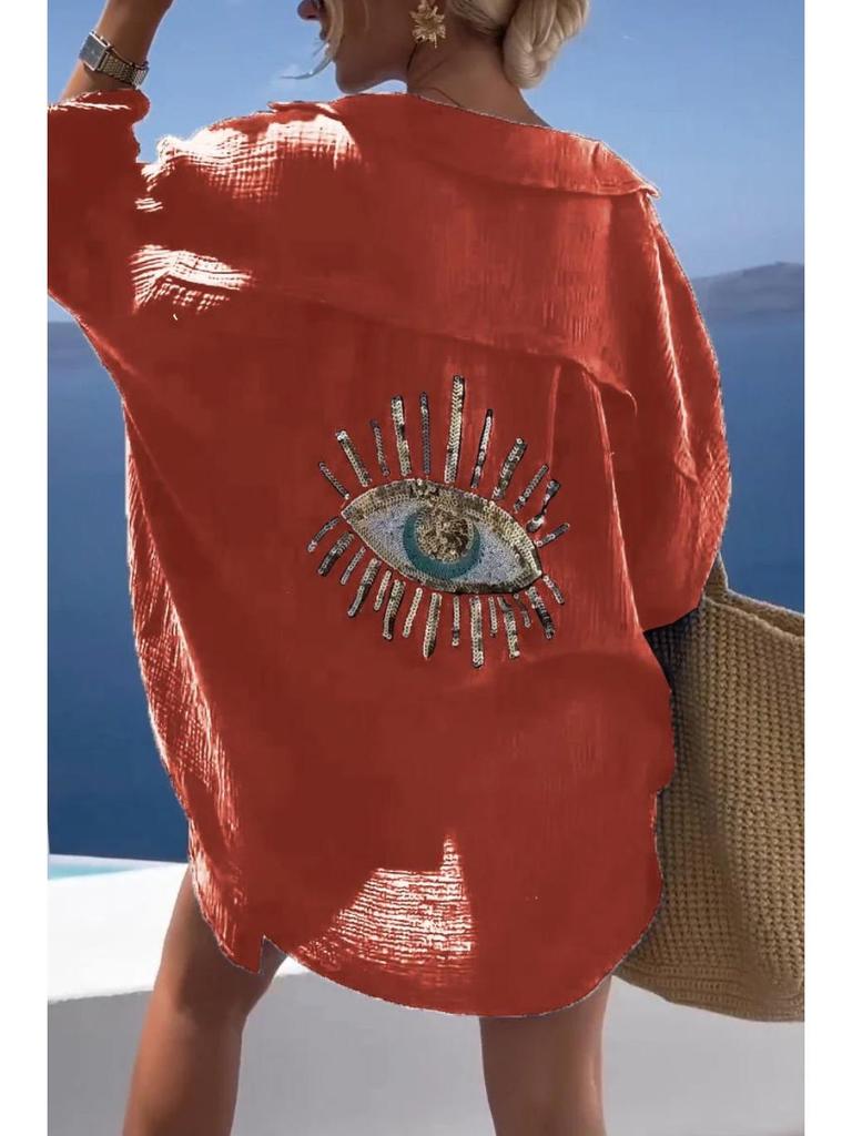 Frühling/Sommer 2024 Damen Baumwoll-Leinen Freizeithemd mit langen Ärmeln und Umlegekragen