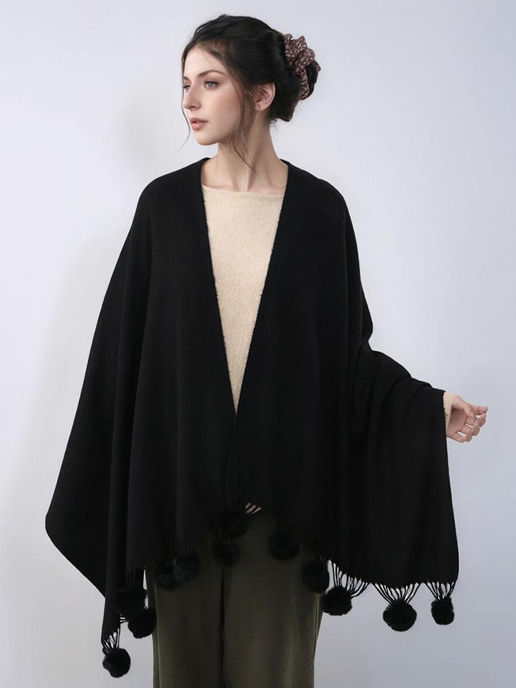 Damen Einfacher Uni Gestrickter Schal Kopftuch Elegante Dame Lässig Flauschige Quaste Warmer Schal Mujer Foulard Langer Wickelschal Winter Neu