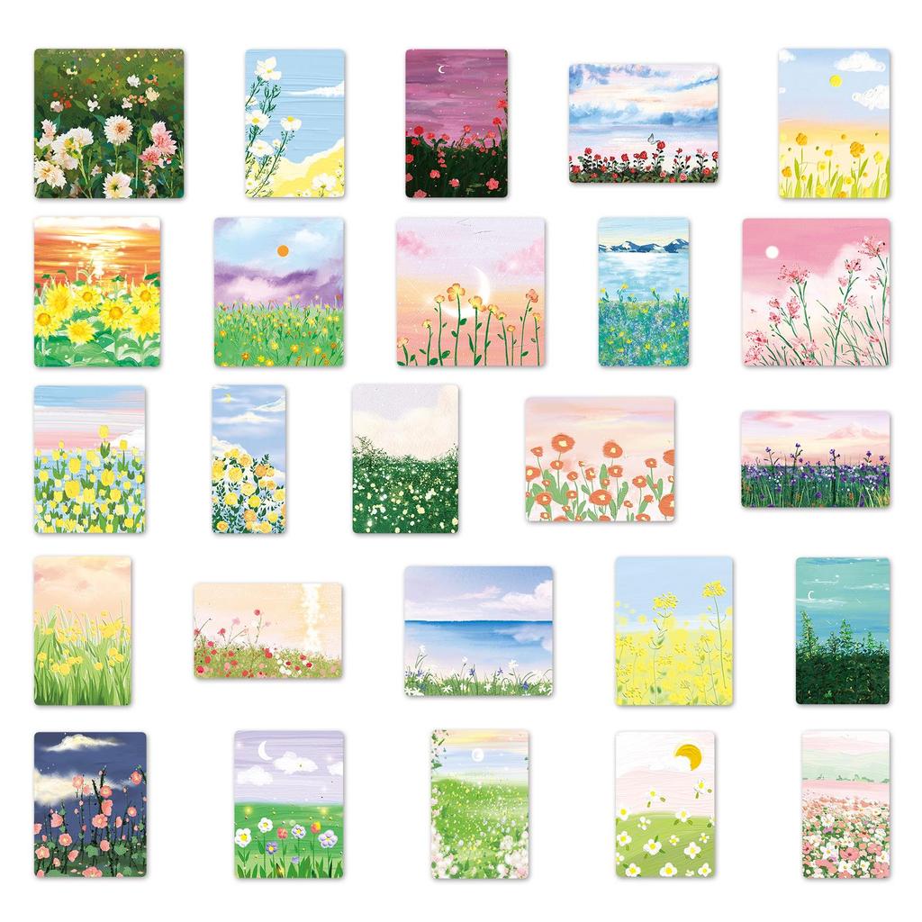 50 Sheets INS-Style Flower & Scenery Stickers for DIY Art and Milk Tea Cups