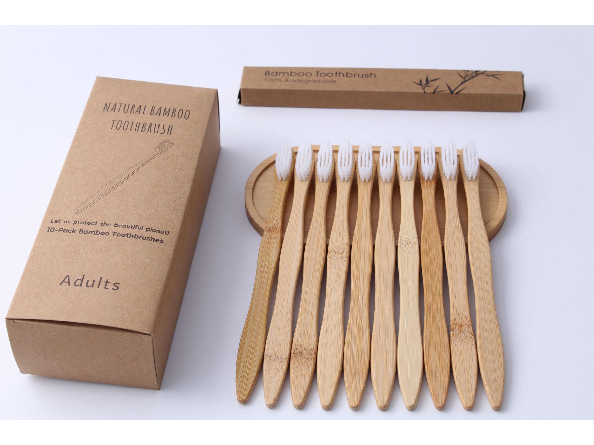 

Набор из 10 бамбуковых зубных щеток с мягкой щетиной для взрослых - Идеально для дома, отеля или B&B, Возможна индивидуальная маркировка