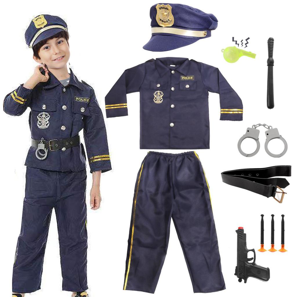 Police Officer Costume for Kids Boys Girls Costume Cop Uniform Outfit Role Play with Toys Accessories,  Kid Costume Dress Up