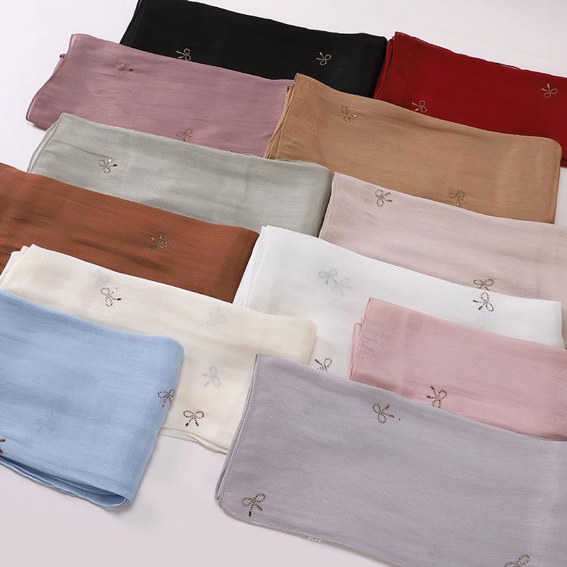 Women's Plain Butterfly Pattern Chiffon Hijab Shawls Long Bling Bling Wrap Ramadan Muslim Hijab Bufandas Female Islamic Turban
