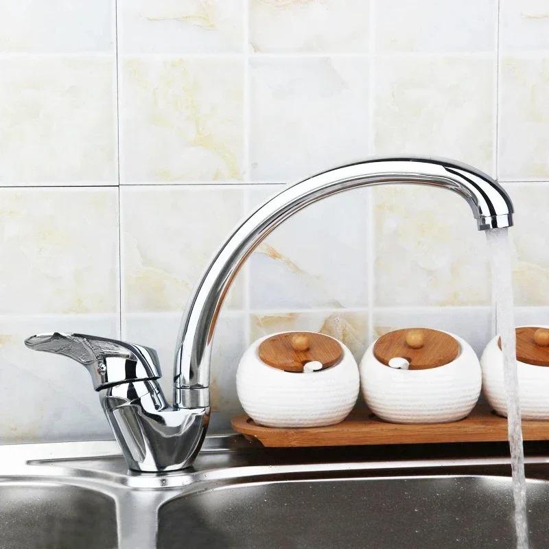 Stainless Steel Sink Faucet Hot and Cold Mixing Tap Kitchen Faucets Household Single Handle Rotation WashBasin Tap Deck Mounted