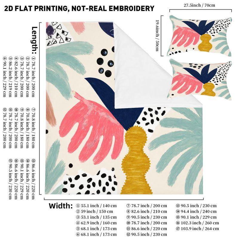 3-Piece Bedding Pillowcase Quilt Cover Set Plant Geometric Pattern 2D Digital Printing Suitable For Bedroom Dormitory Decoration