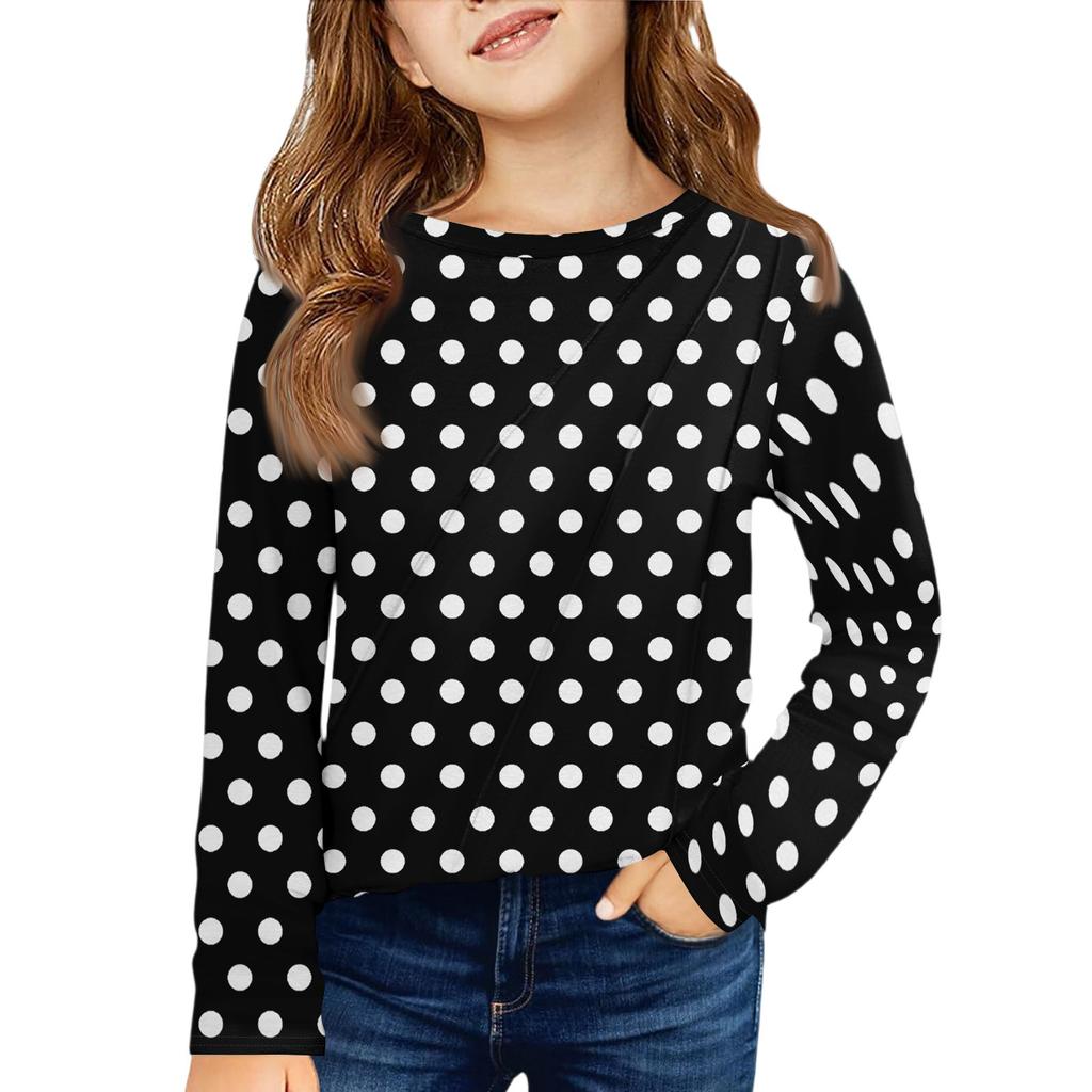 Girls' Long Sleeve Tee - Pleated Round Neck Casual Top
