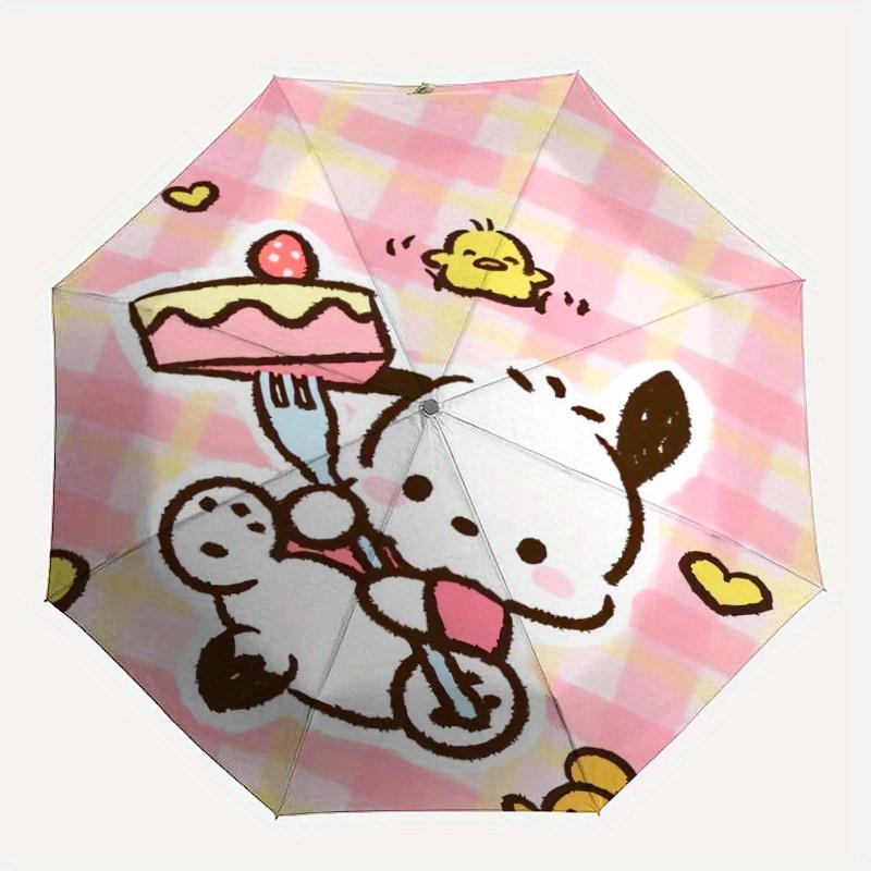 Pink Grid Cake Pochacco Automatic Opening and Closing Cartoon Umbrella - Lightweight 3-Fold Design, Suitable for Fans, Travel, Daily Use - Official Pr