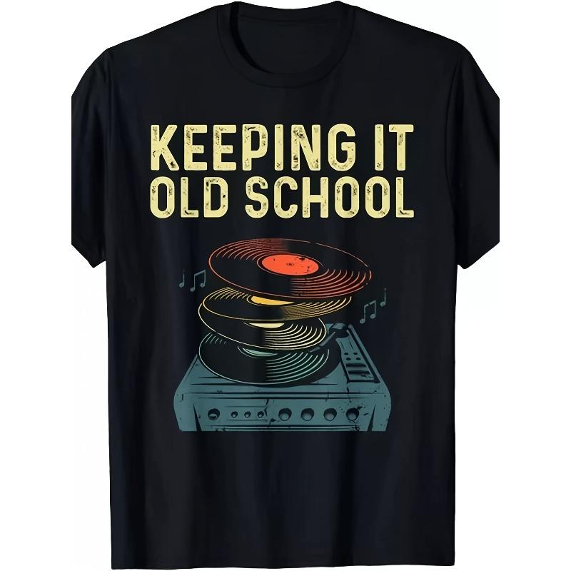 

European sizes Men S Vintage Music Record Turntable Graphic T-Shirt - Keeping It Old School Retro Vinyl Design, Soft Breathable 4XL чорний