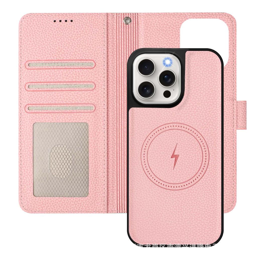 Applicable To iPhone17 Leather Case Samsung S25 Lychee Pattern Splicing Contrasting Color Split Magnetic Attraction Two-in-one Google 10Pro